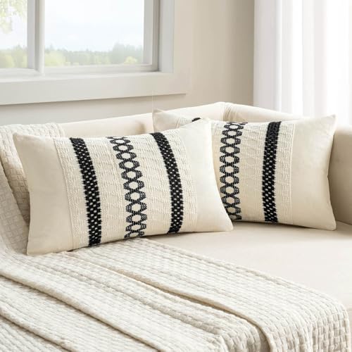 MIULEE Set of 2 Black Boho Decorative Lumbar Pillow Covers 12x20 Inch by MIULEE