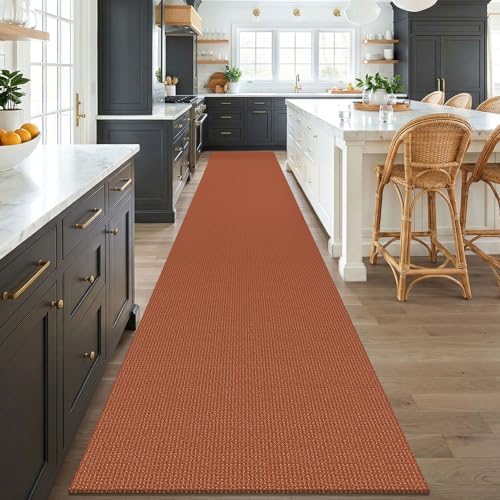 KOZYFLY Orange 3x18 Runners Rugs for Hallway, Extra Long Washable Runner Rug, Woven Non Slip Kitchen Runner, Cotton Entryway Rug, Floor Carpet for Entry, Aisle, Hall, Burnt Orange/Tan - Image 2