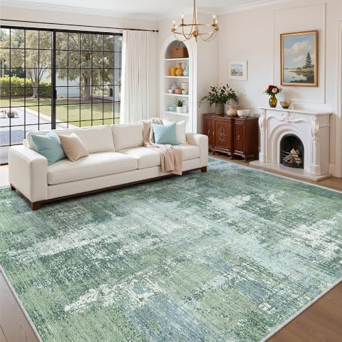 Valenrug 6x9 Area Rugs, Abstract Washable Rugs for Living Room, Sage Green by Valenrug