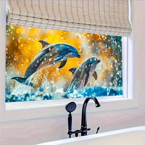 HOMETITUTE Dolphin Ocean Animal Privacy Window Film 39.3x17.7 Inch PVC - Image 5