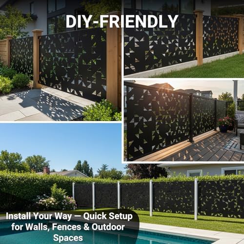 Metal Privacy Screen Outdoor 6FT – Laser-Cut Geometric Mosaic Decorative Steel Panel, Weather-Resistant Freestanding Rustproof Privacy Wall Divider for Patio, Garden, Deck & Balcony - Image 6