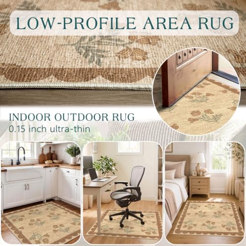 3x3 Square Floral Entry Rug, Front Door Mat Indoor Outside Entrance - Image 5