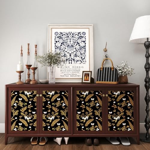 Vinjiasin Luxury Black Gold Peel and Stick Wallpaper Floral and Butterfly Wall Decor Removable Self Adhesive Wallpaper for Living Room, Bedroom, Accent Wall, Bathroom 17.3" x 197" - Image 5