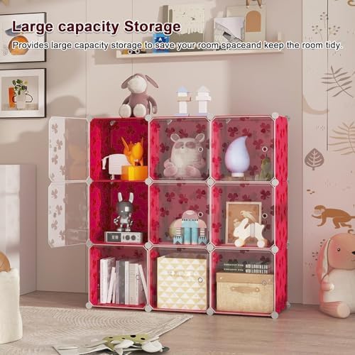 C&AHOME Clover Embossed 10-Cube Storage Organizer with Door Cube Shelf Red - Image 7