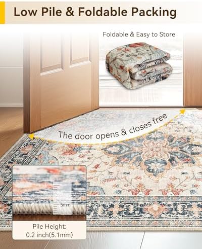RELEANY Washable Area Rug, Runner 2'x6', Beige/Blue/Orange - Image 6