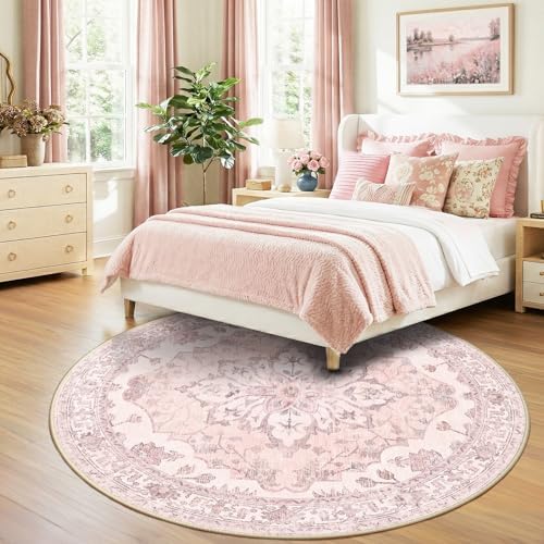 RELEANY Washable Area Rug, Round 8ft, Pink - Image 2