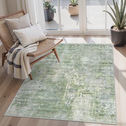 Soalmost Abstract 3x5 Rugs, Small Kitchen Entryway Area Rug Green/Ivory by Soalmost