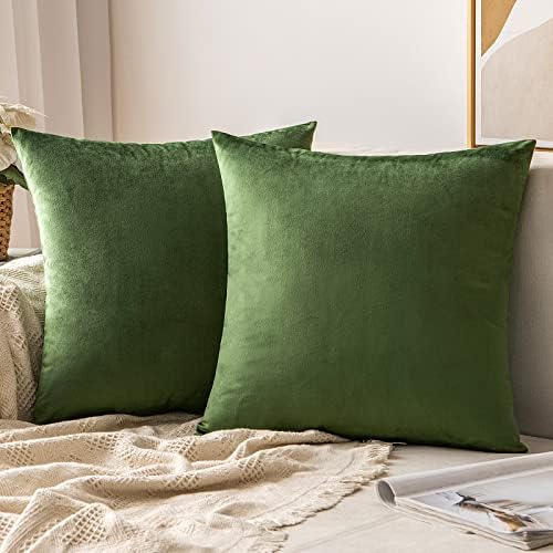 MIULEE Velvet Throw Pillow Covers 16x16 Inch Pack of 2 Moss Green by MIULEE