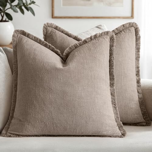 MIULEE Boho Linen Fringe Decorative Fall Throw Pillow Covers Dune 18x18 by MIULEE