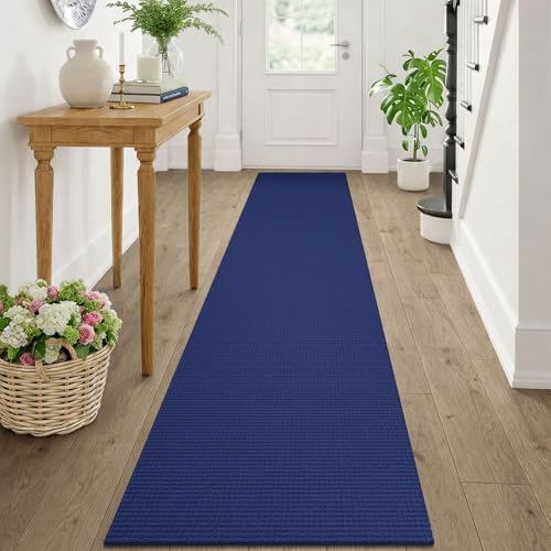 KOZYFLY Cotton Runners Rugs for Hallway 2x10, Washable Runner Rug, Woven Non Slip Kitchen Runner, Braided Entryway Rug, Floor Carpet for Entry, Aisle, Hall, Deep Navy Blue by KOZYFLY