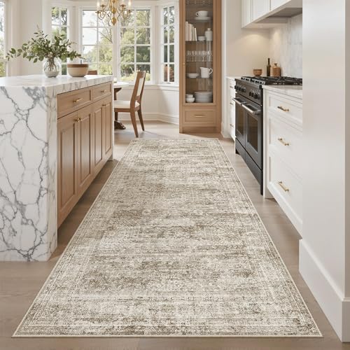 Soalmost Washable 4x8 Hallway Runner Rug Non-Slip Kitchen Entry Rugs Brown by Soalmost