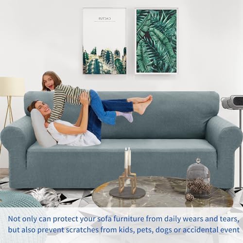 ZNSAYOTX 1 Piece Jacquard Chair Slipcovers for Living Room High Stretch Chair Covers with Arms Anti Slip Pets Friendly Couch Sofa Armchair Cover Furniture Protector (Small, New Pattern Light Grey) - Image 2