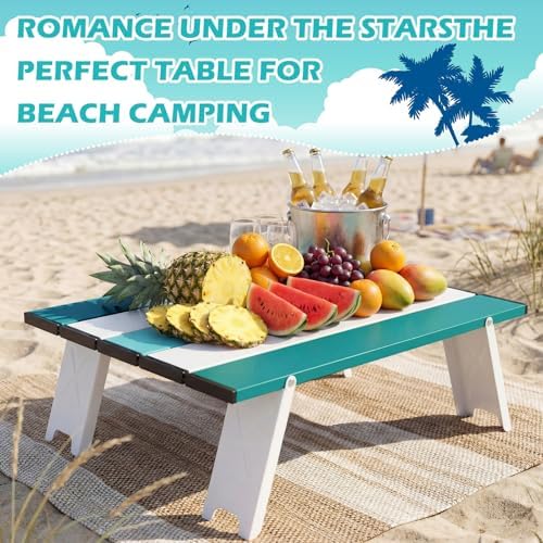 CroBlissful Beach Table Folding Camping Portable Table Striped White Aluminum Side with Carry Bag for Summer Camping Picnics and Outdoor Activities(16x11x5 in,Mint Green) - Image 3