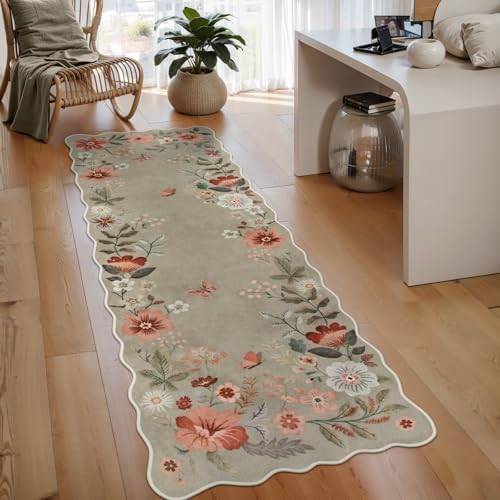 Lahome Floral Kitchen Runner, 2X6 Washable Hallway Runner Rug Non-Slip by Lahome