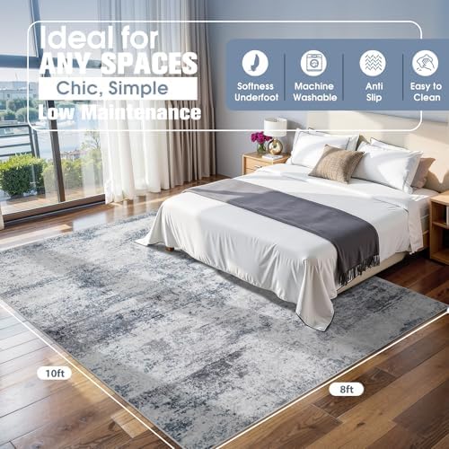 8x10 Area Rugs for Living Room Washable Bedroom Dining Room Blue Grey - Image 2