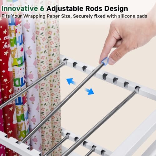 Aquzee Wrapping Paper Storage, Blueprint Holder, 6 Adjustable Rod Design - Image 4