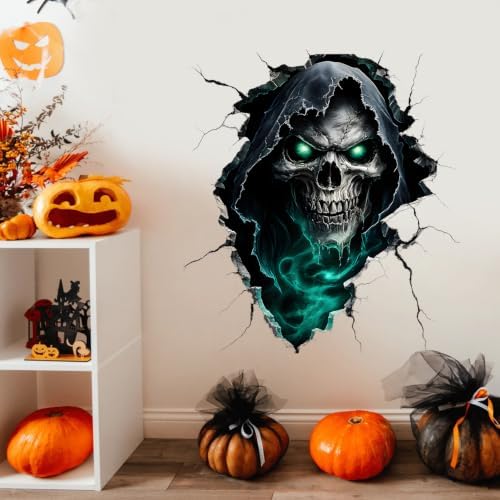 ANNA QUEEN Grim Reaper Skull Wall Decals Peel and Stick Halloween Wall Stickers, Dark Horror Removable Vinyl Wall Decor, Scary Skeleton Wall Art for Haunted House Bedroom Living Room Party Decorations by ANNAQUEEN