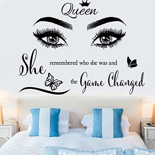 Inspirational Wall Sticker Pretty Eyelashes Eyes Wall Decals Motivational Word Letter Decal Wall Art Quote She Remembered Who She Was and The Game Changed Wall Stickers for Women Girls Bedroom Living by CASADECOR
