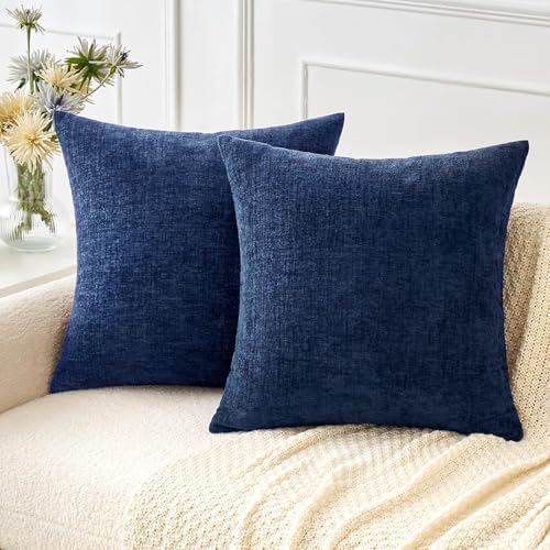 MIULEE Soft Chenille Throw Pillow Covers Navy Blue 20x20 Inch Pack of 2 by MIULEE