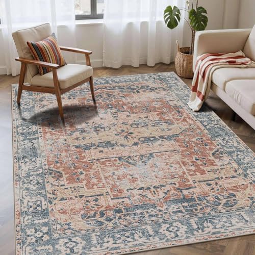 Rugxara 4x6 Area Rug for Living Room Bedroom Washable Rug, Coral Blue by Rugxara