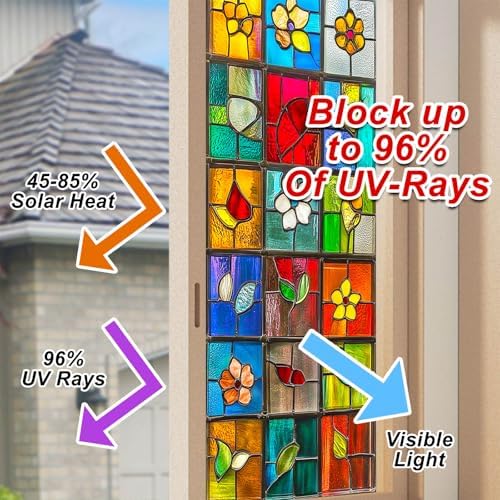 BlissYard Colorful Lattice Floral Leaf Window Cling 17.7x39.3 Inch PVC - Image 4