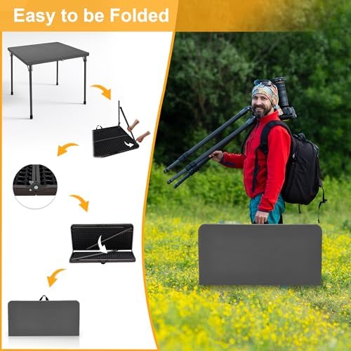 Kasunpul 34" Folding Table, Portable Square Folding Card Table with Collapsible Legs & Carrying Handle, Plastic Tables for Camping,Picnic, Office, Party, Grey - Image 6