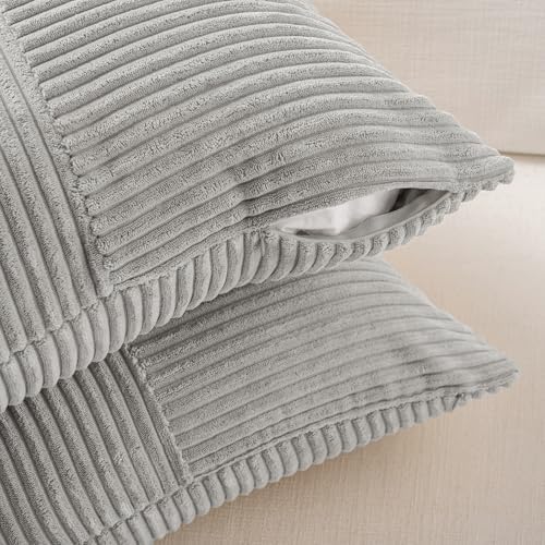 Fancy Homi 2 Packs Neutral Grey Lumbar Decorative Throw Pillow Covers 16x26 Inch for Living Room Couch Sofa, Farmhouse Boho Home Decor, Soft Striped Corduroy Rectangle Accent Terracotta Cushion Case - Image 4