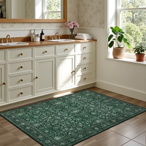 2x3 Area Rugs Living Room: Washable Rug for Bedroom Deep Green - Image 4