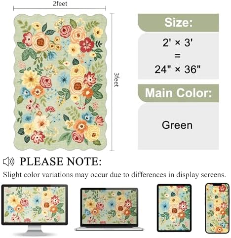 DUKINO 2x3 Rugs for Entryway, Floral Door Mat Washable Kitchen Rugs, Green - Image 2