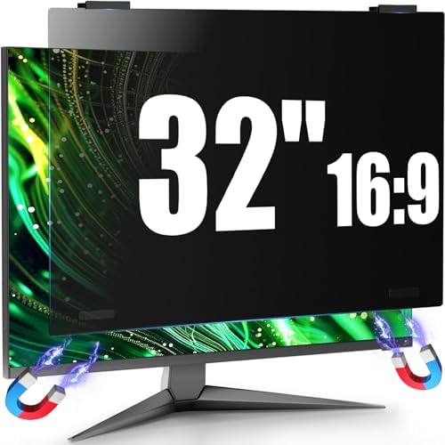 Magnetic 32 inch Computer Privacy Screen Filter for 16:9 Widescreen Monitor Desktop PC, Hanging Removable Anti Glare Blue Light Eye Protection Privacy Shield, 32in Anti Spy Screen Protector by JEEETINTX