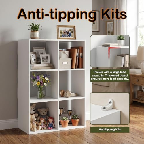 WannabeMyself【Sturdy Build&Easy Assembly】 6 Cube Storage Organizer with Anti-Tipping Kits,Reversible Open Back Book Shelf, Bookcase for Living Room,Bedroom,Entrance Hall,Office,24.1×11.4×35.9,White - Image 3