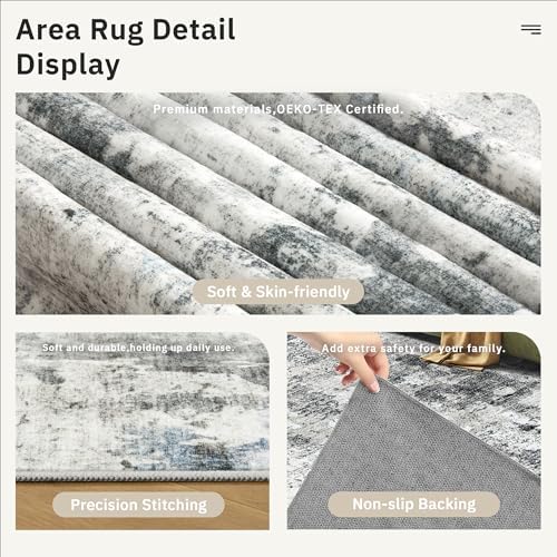 Soalmost Abstract Rug 8x10 Large Living Room Area Rugs Washable Gray/Blue - Image 6