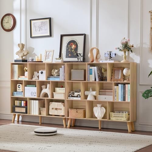 LEYAOYAO 10 Cube Bookshelf,Mid-Century Modern Bookcase with Legs,Light Wood - Image 4