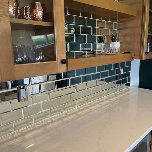 3" X 10" Glass Mirror Subway Backsplash Kitchen Bathroom Beveled Edge Brick Tile (Silver, 10 Tiles 2sq.ft) - Image 2