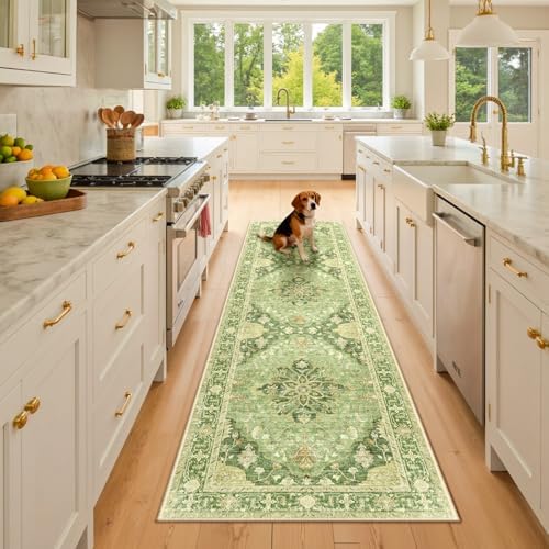 RELEANY Washable Area Rug, Runner 2'x8', Green/Yellow by RELEANY