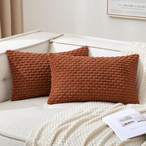 MIULEE Lumbar Fall Decorative Throw Pillow Covers 12x20 Burnt Corduroy by MIULEE