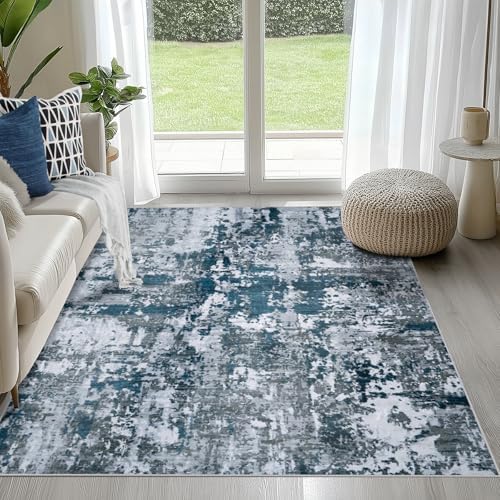 4x6 Area Rugs for Living Room Washable Bedroom Dining Room Navy Grey by Aelenmu