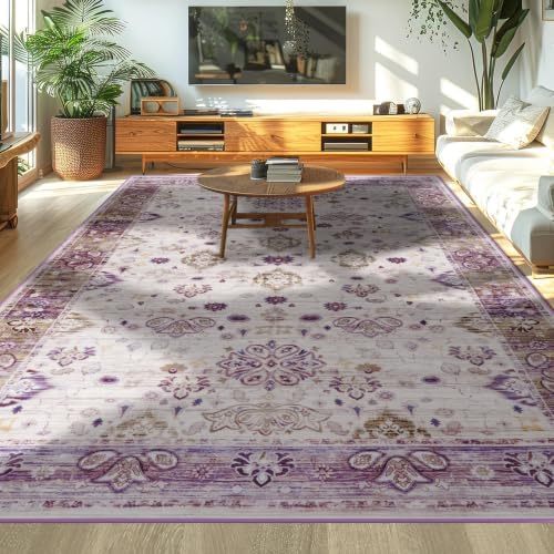 Hanples 5x8 Area Rugs for Living Room, Washable Rug Vintage Floral, Purple - Image 4
