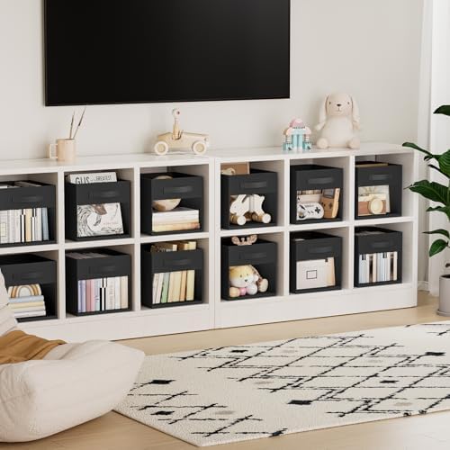DIMJ Cube Bins, 6 Packs Fabric Storage Cubes with Clear Window, Storage Bins with Handles, Storage Baskets for Organizing Living Room, Bedroom, Office, Black - Image 6