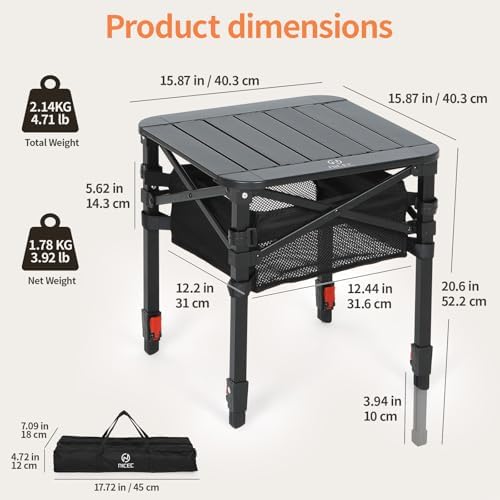 Nice C Aluminum Square Adjustable Height Camping Folding Table (16'' Small) - Image 2