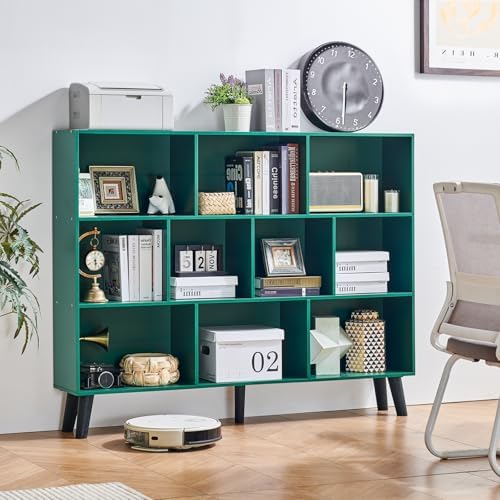 LEYAOYAO 10 Cube Bookshelf,Mid-Century Modern Bookcase with Legs,Dark Green by LEYAOYAO-Findtheshiningpointofyourideallife%EF%BC%81