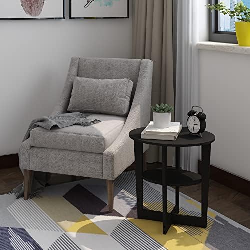 Furinno Jaya 2-Tier Round Modern Side Table, Open Shelf, Walnut - Image 2