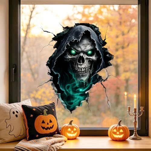 ANNA QUEEN Grim Reaper Skull Wall Decals Peel and Stick Halloween Wall Stickers, Dark Horror Removable Vinyl Wall Decor, Scary Skeleton Wall Art for Haunted House Bedroom Living Room Party Decorations - Image 4