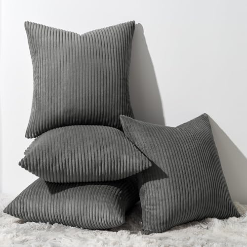Topfinel Decorative Dark Grey Throw Pillow Covers Cushion Cases, Set of 4 Soft Velvet Modern Double-Sided Designs, Mix and Match for Home Decor, Pillow Inserts Not Included (16x16 inch) by Topfinel