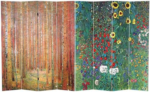 Red Lantern Double Sided Works of Klimt Room Divider - Tannenwald/Farm Garden, 6 Foot - 4 Panel by RedLantern
