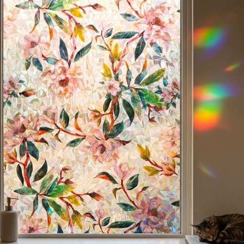 Snow Magnolia 3D Prism Window Film Privacy Static Cling Anti UV 35x78.7in by BetterLifeinHouse
