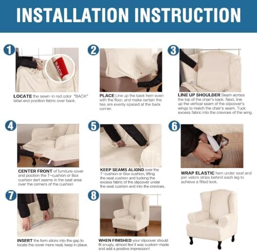 H.VERSAILTEX Wingback Chair Covers Velvet Plush Wing Chair Slipcover 1 Piece High Stretch Wing Back Chair Slipcovers Sofa Cover Furniture Cover with Elastic Bottom, Ivory - Image 6