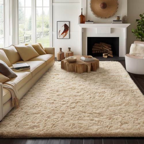 Ophanie 8x10 Beige Area Rugs for Living Room,Large Shag Bedroom Carpet,Big Indoor Thick Soft Shaggy Nursery Rug,Fluffy Carpets for Boy and Girls Room Dorm Decor Aesthetic with Over 99 pcs Pile fibers by Ophanie