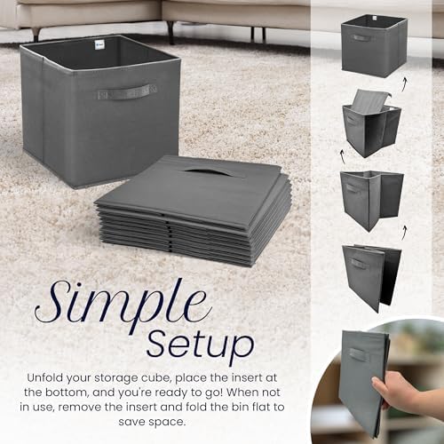 Reli. Storage Cubes (4 Pack) | Dark Gray Fabric Cube Bins 11"x11" - Image 4