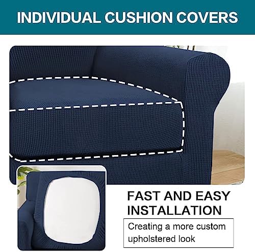 Turquoize 2 Piece Chair Covers Chair Slipcovers for Living Room Armchair Couch Cover Chair Sofa Cover with Individual Cushion Covers Furniture Cover for Chairs Feature Jacquard Fabric (Chair, Navy) - Image 5